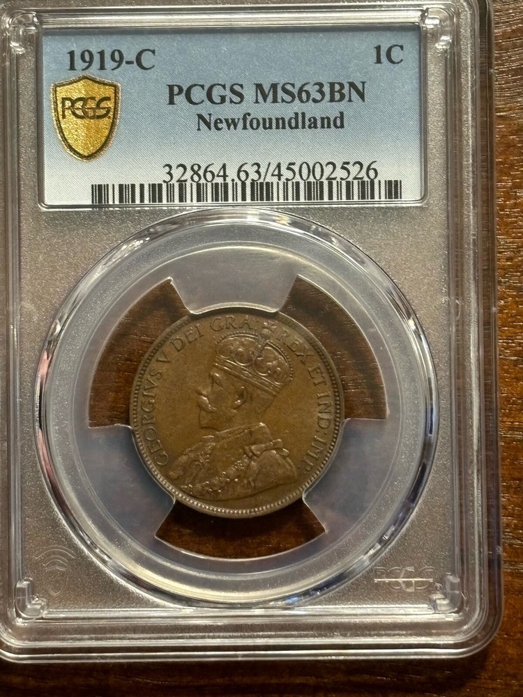 Newfoundland Large Cent 1919-C PCGS Graded MS63 Brown