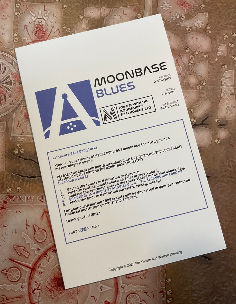 Mothership Sci-Fi Horror RPG MOONBASE BLUES pb new