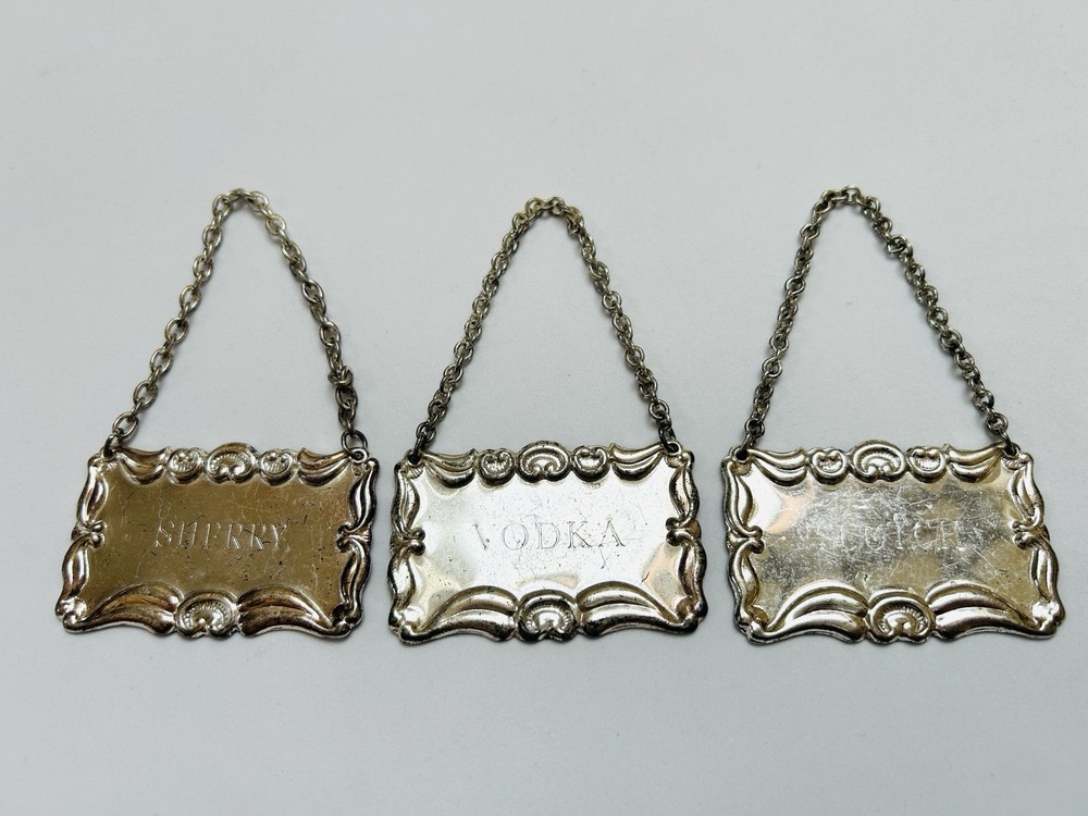 Metal Decanter Tags Vodka Scotch Sherry