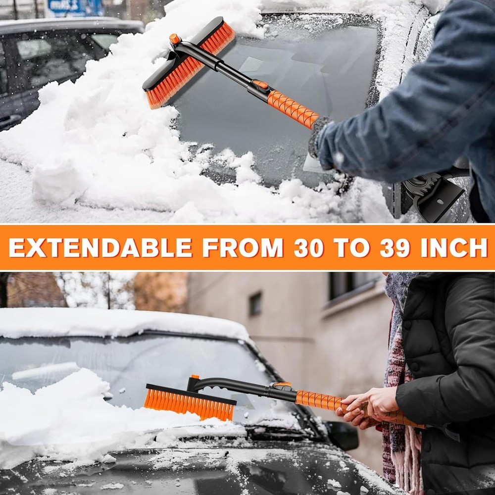 Extendable and Ice Scraper for Car, 30"-35"-39" Adjustable Long Handle & 4.3"...