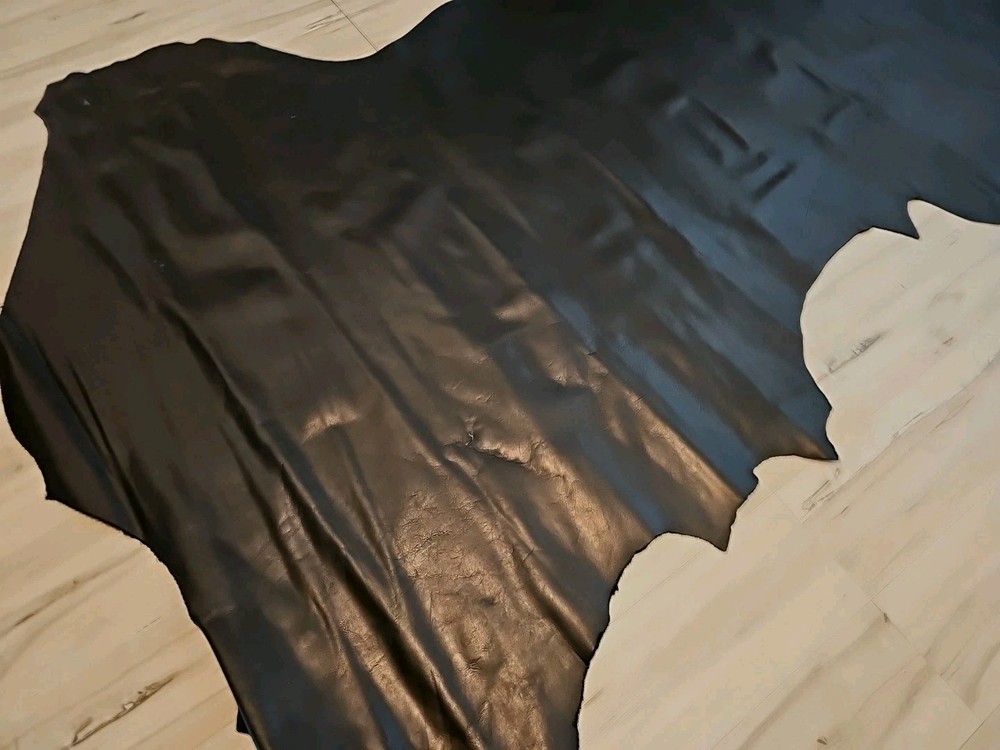 3-4oz JET BLACK LEATHER HIDE SEMI-SMOOTH PANEL/SHEET/SQUARE/12x12x24 23+ MEDIUM