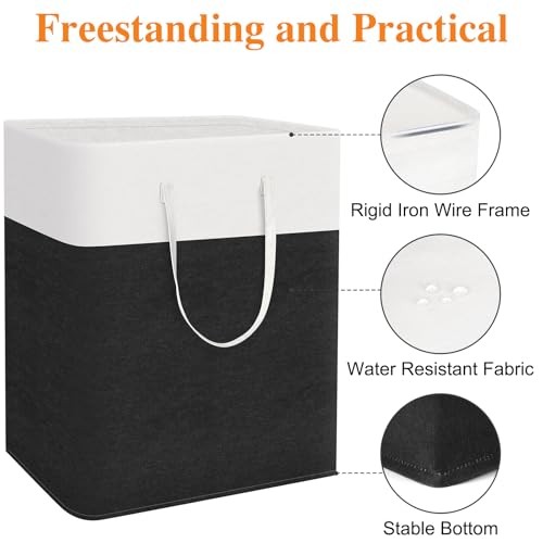 laundry basket 3-Pack, laundry hamper, Hamper with handles, 125L Black