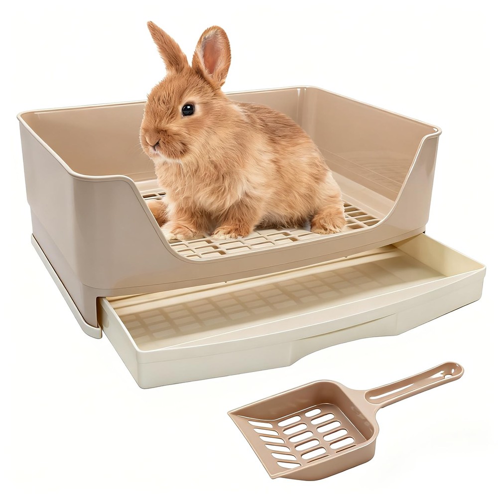 Large Rabbit Litter Box with Drawer | Corner Potty Trainer for Small Pets