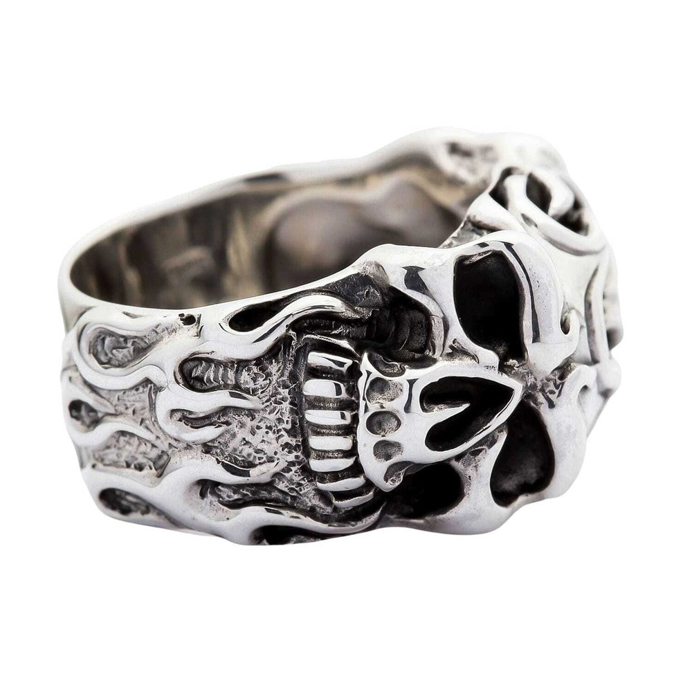 Sterling Silver Roller Skull Biker Ring