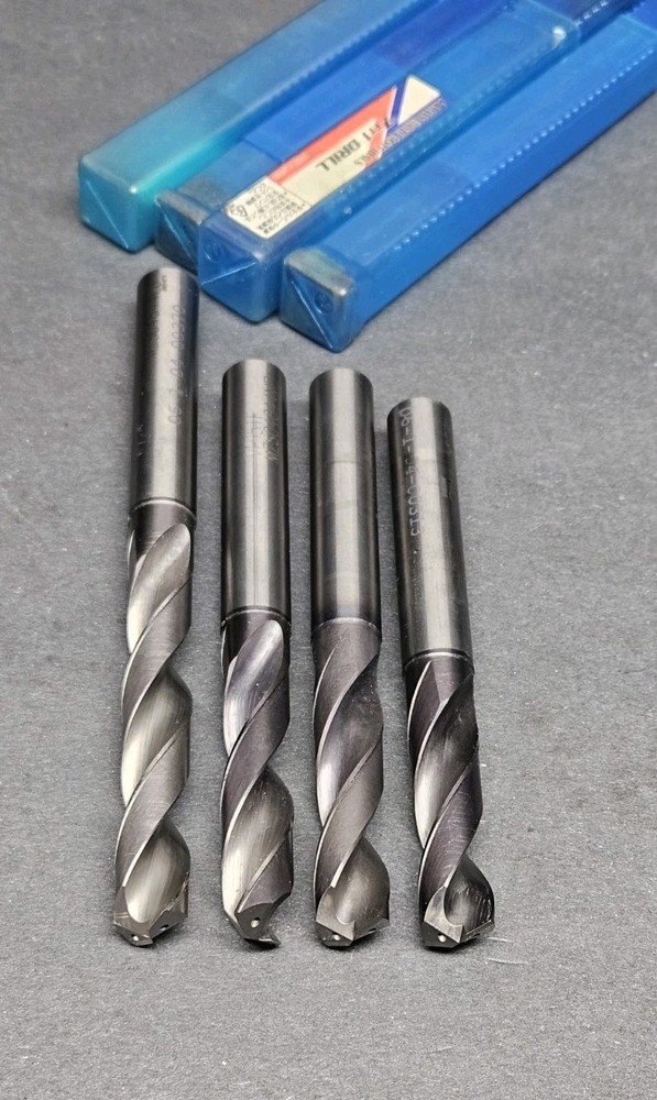 4pc Mitsubishi 31/64" Solid Carbide Drill ½" Sh. Coolant Th. .4844" Resharpened