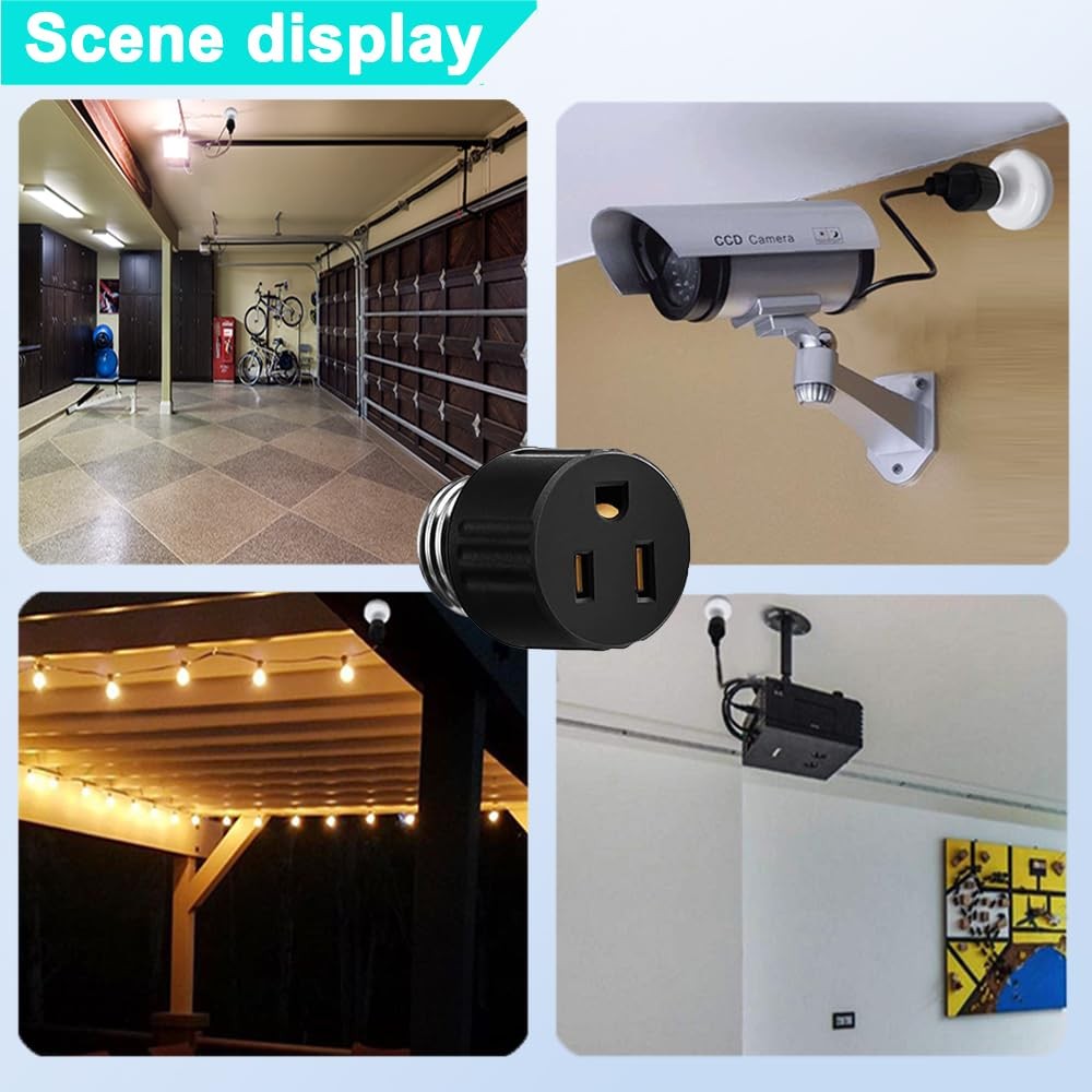 Light Socket to Plug Adapter, Convert Bulb 2 Black 1 White