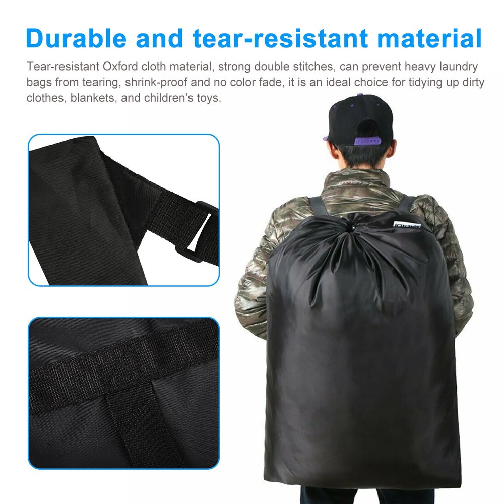 36" Laundry Backpack Bag Luggage Storage Shoulder Strap Heavy Duty Drawstring