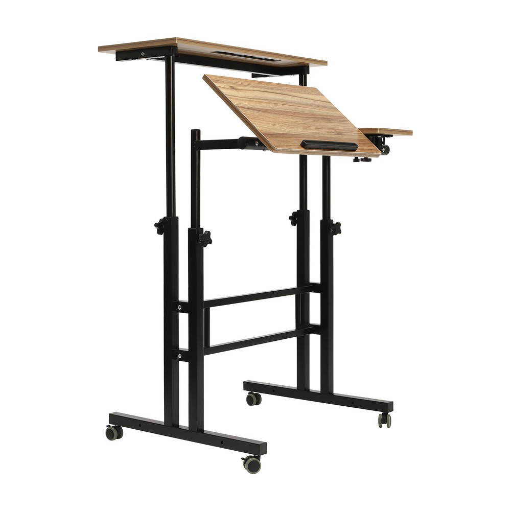 Rolling Laptop Desk Adjustable Height Computer Table Stand up Office Workstation