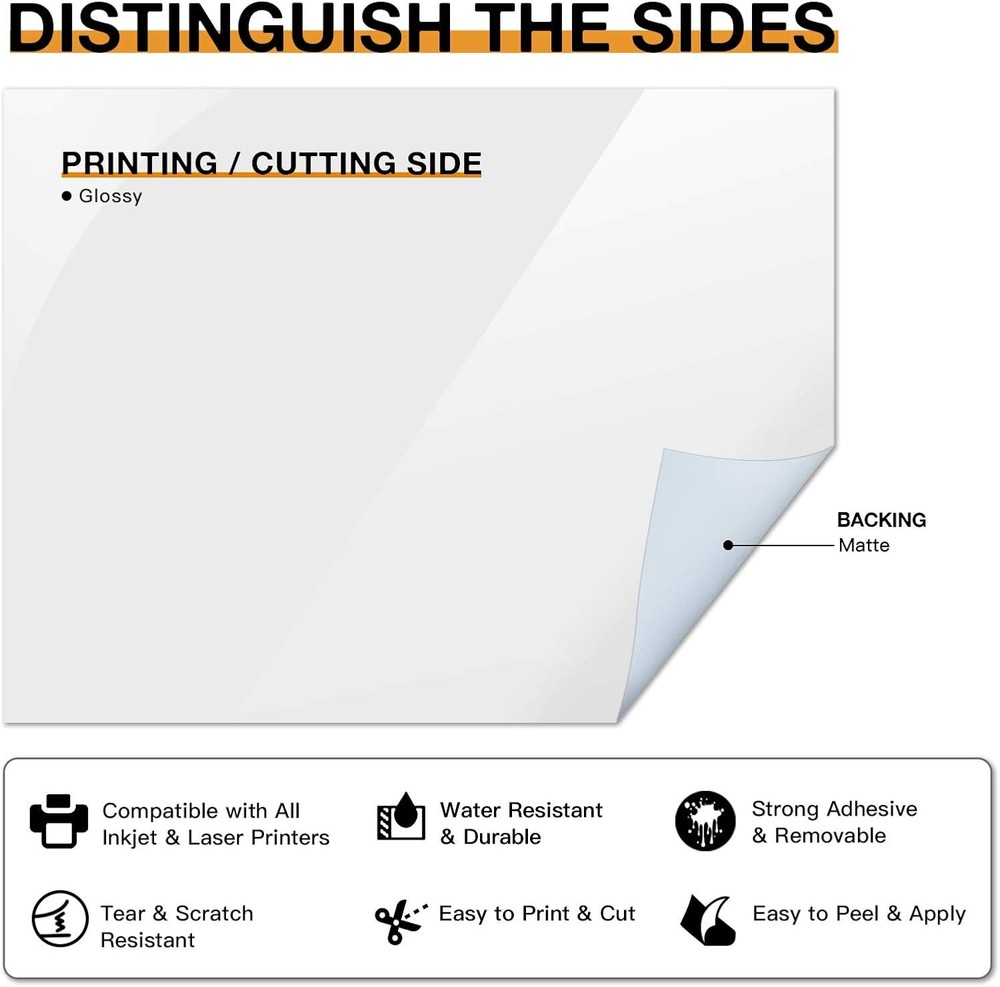 HTVRONT Printable Vinyl for Inkjet Printer & Laser Printer Glossy White 8.5"x11"