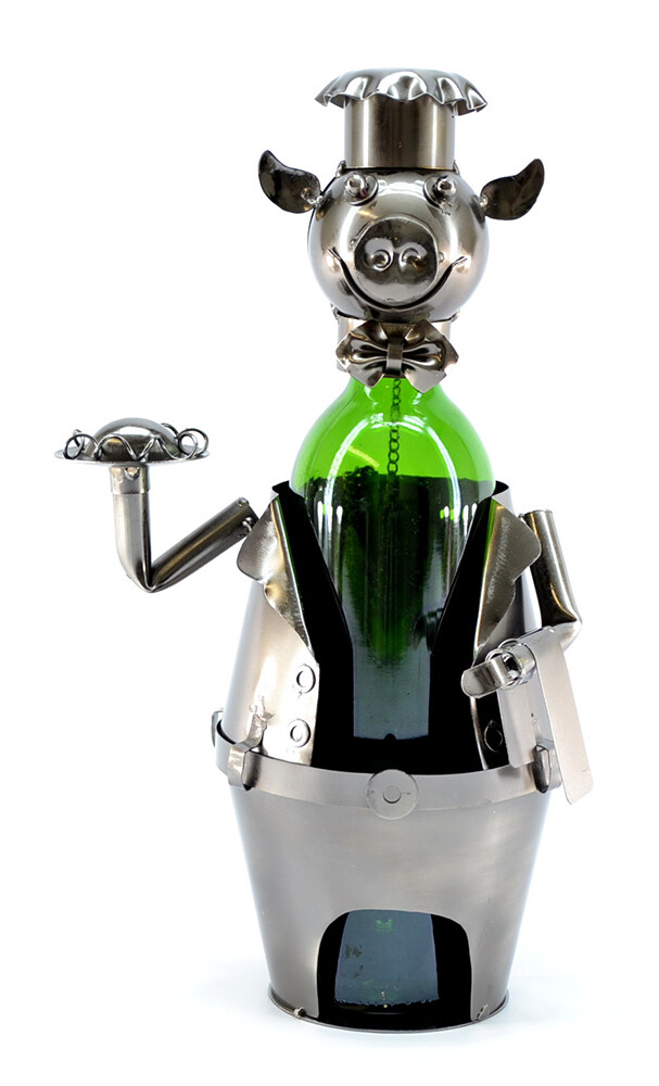 Metal Pig Pie Waiter Server Wine Bottle Holder Kitchen Display Character