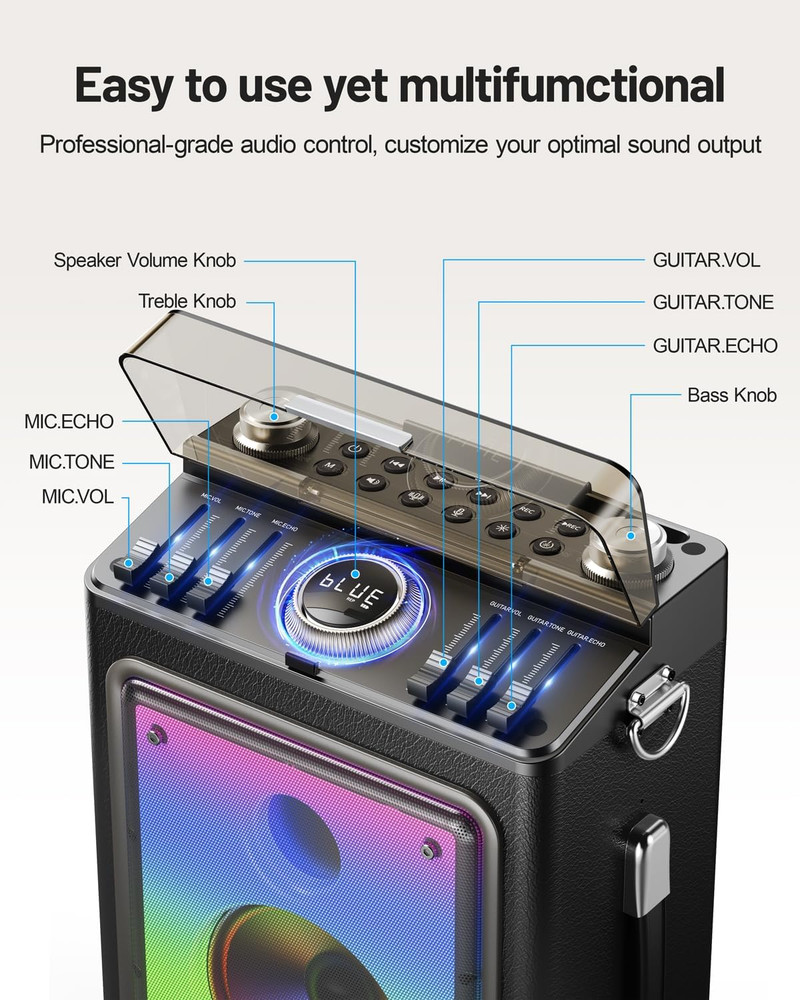 Karaoke Machine, Powerful Bluetooth Speaker with Two Wireless Microphones, Porta