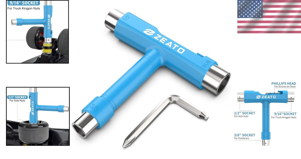 Portable Multi-Functional Skateboard T Tool – Complete Repair Solution in Blue