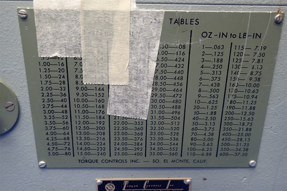 TORQUE CONTROLS TORQUE TESTER MODEL No. ET500Z