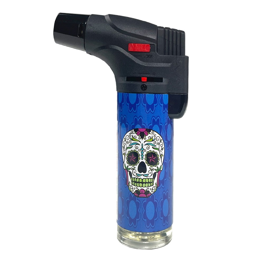 12 Pack Jumbo 4" Single Jet Flame Torch Gun Lighter Refillable Lockable C Skull