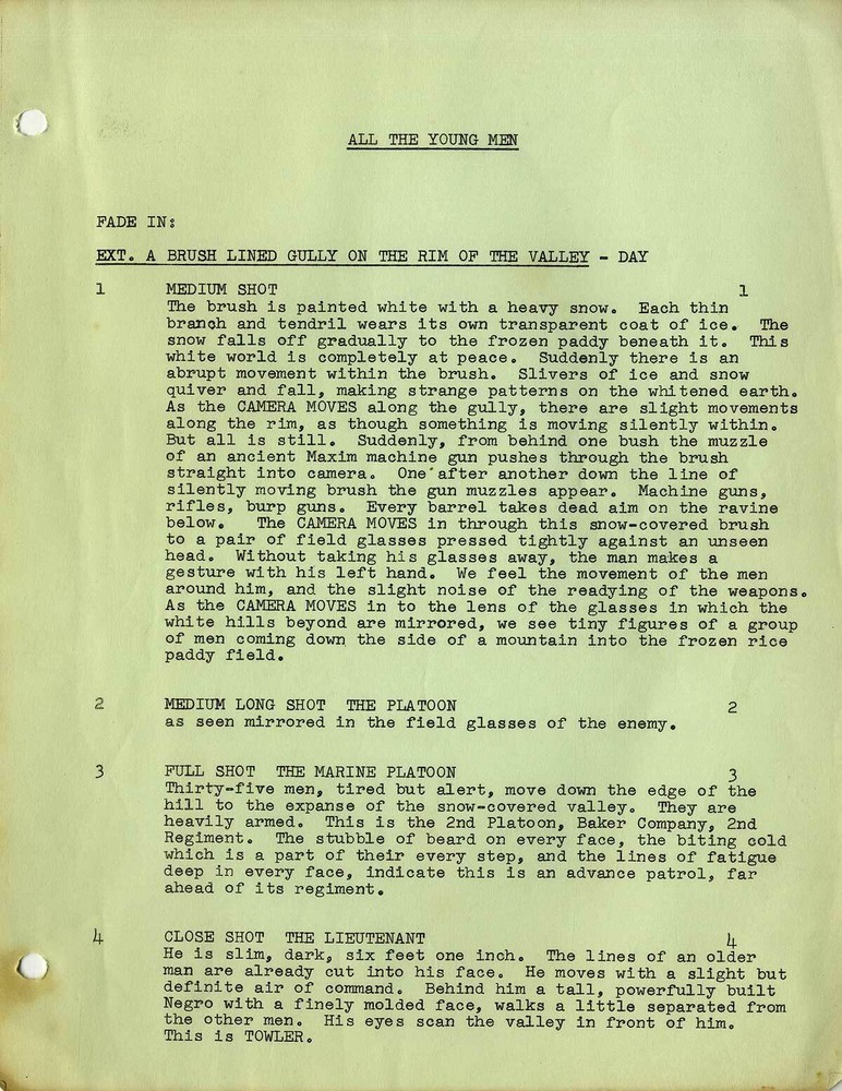 ALL THE YOUNG MEN (1960) Revised Final Draft script dated Sept. 15, 1959