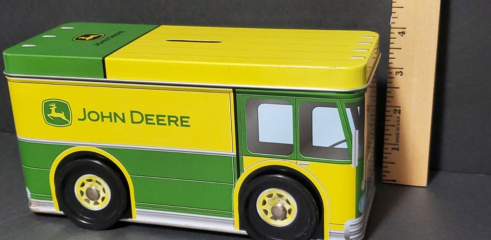 John Deere Bus Shaped Tin Coin Box