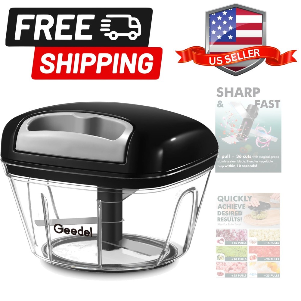 Manual Food Processor Vegetable Cutter, Pull Chopper with String, Food Choppe...