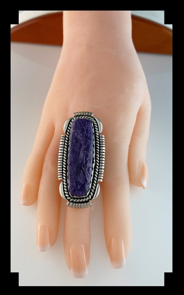 Extra Long Elaborate Charoite Ring Size 12