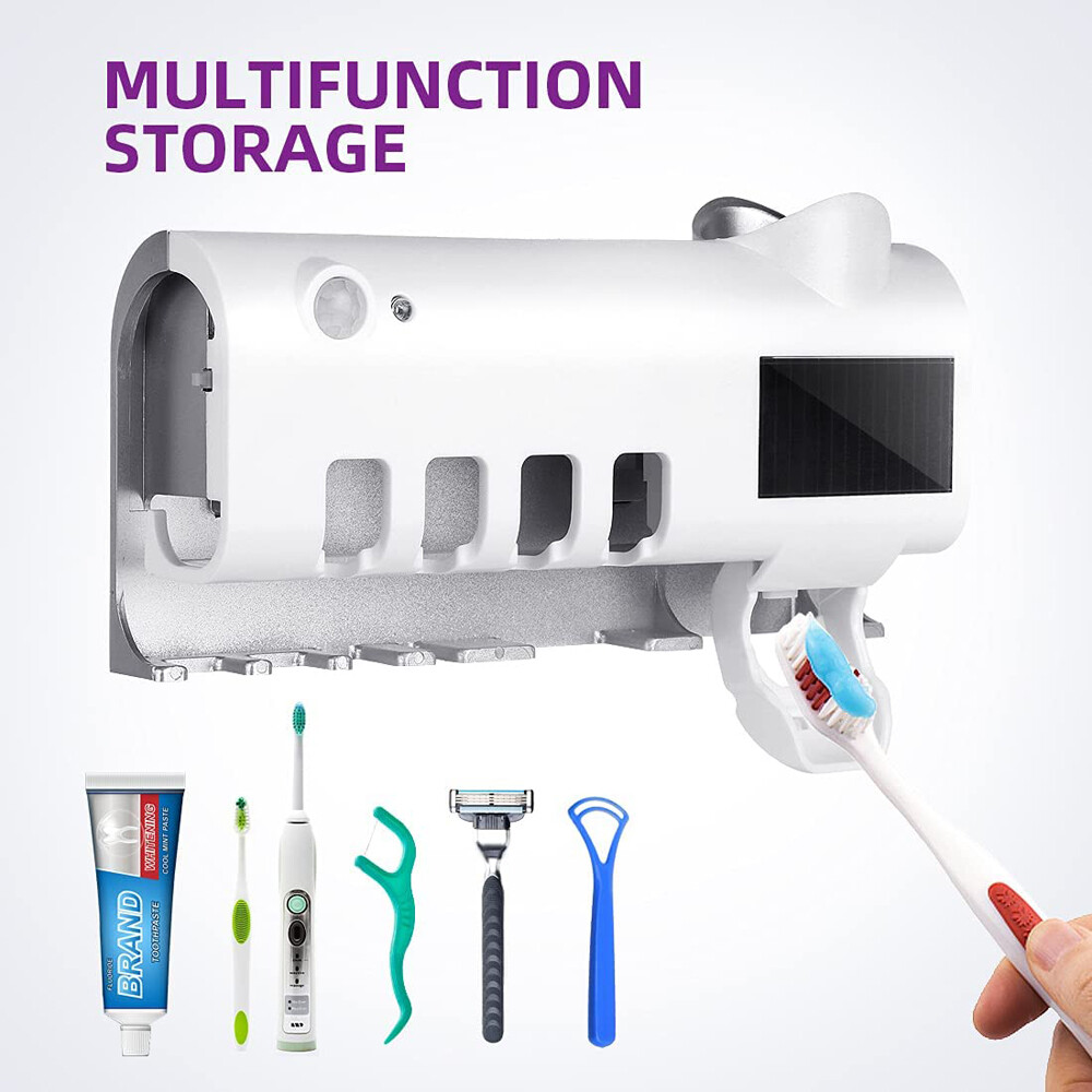 UV Light Sterilizer Toothbrush Holder Cleaner & Automatic Toothpaste Dispenser