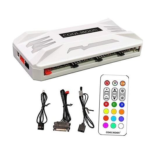 Computer Fan Temperature ARGB Controller Integrator, Remote Control White