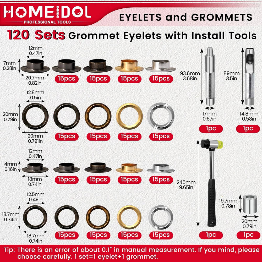 120 Sets 1/2 Inch Grommet Tool Kit with 4 Install Tools for DIY Projects