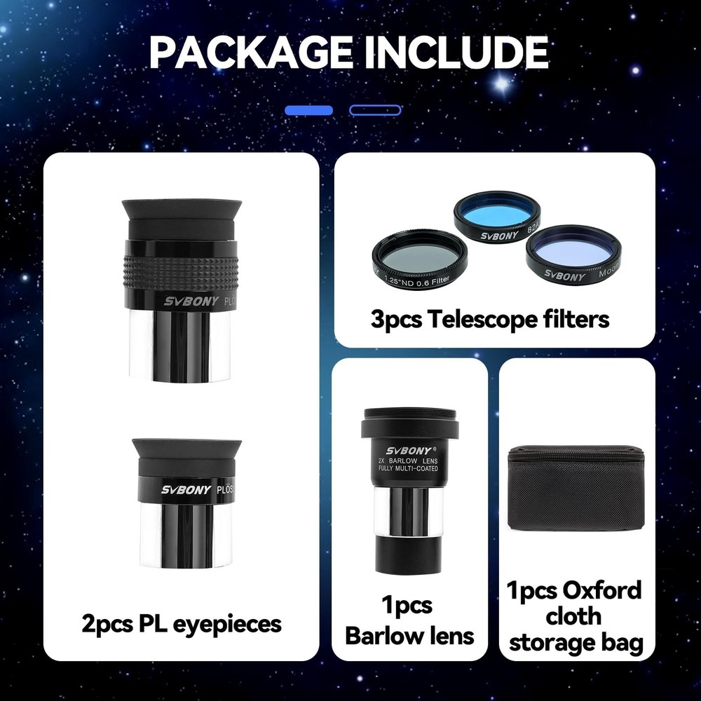SVBONY SV233 7-Piece Eyepiece & Filter Accessory Kit, Includes Two 1.25” E