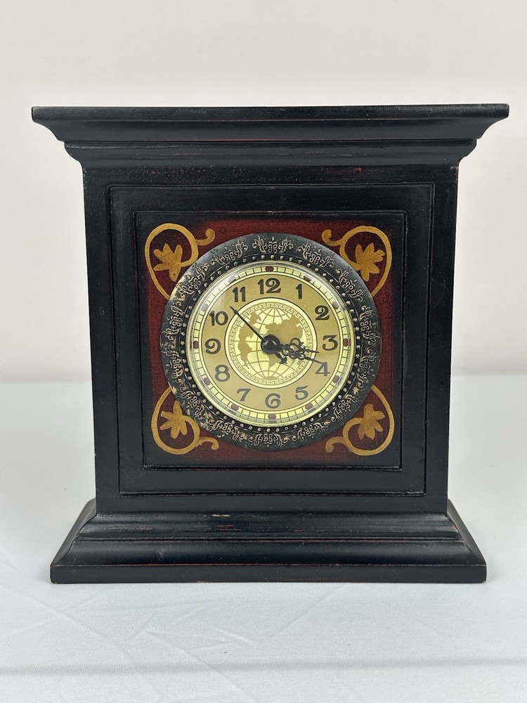 Decorative Distressed Black Mantel Clock Asian Style