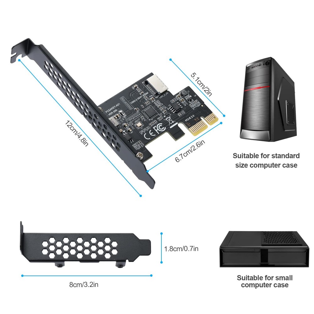 PCI-E 1X to USB 3.2 GEN1 5Gbps Type-E A-Key Expansion CardFront Panel Type-C ...