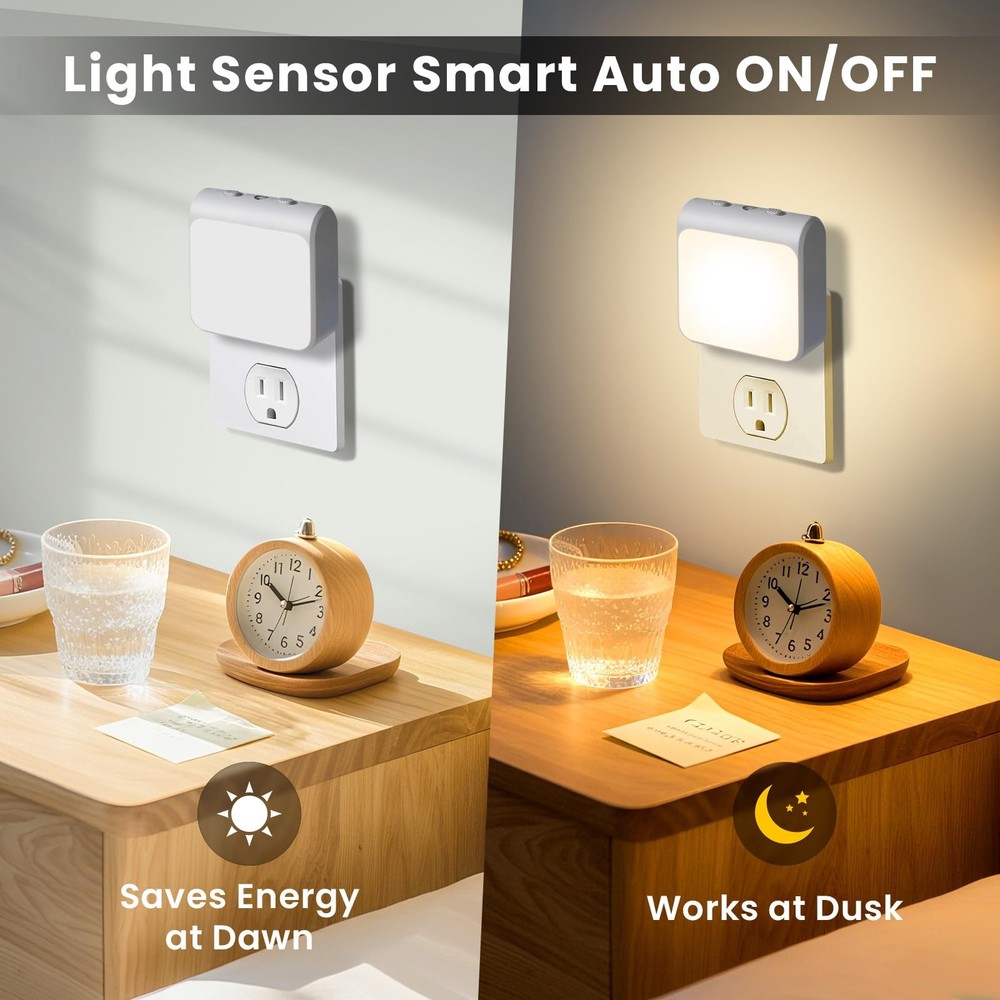 6-Pack Dimmable LED Night Lights Plug into Wall with Dusk to Dawn Sensor, 2 C...