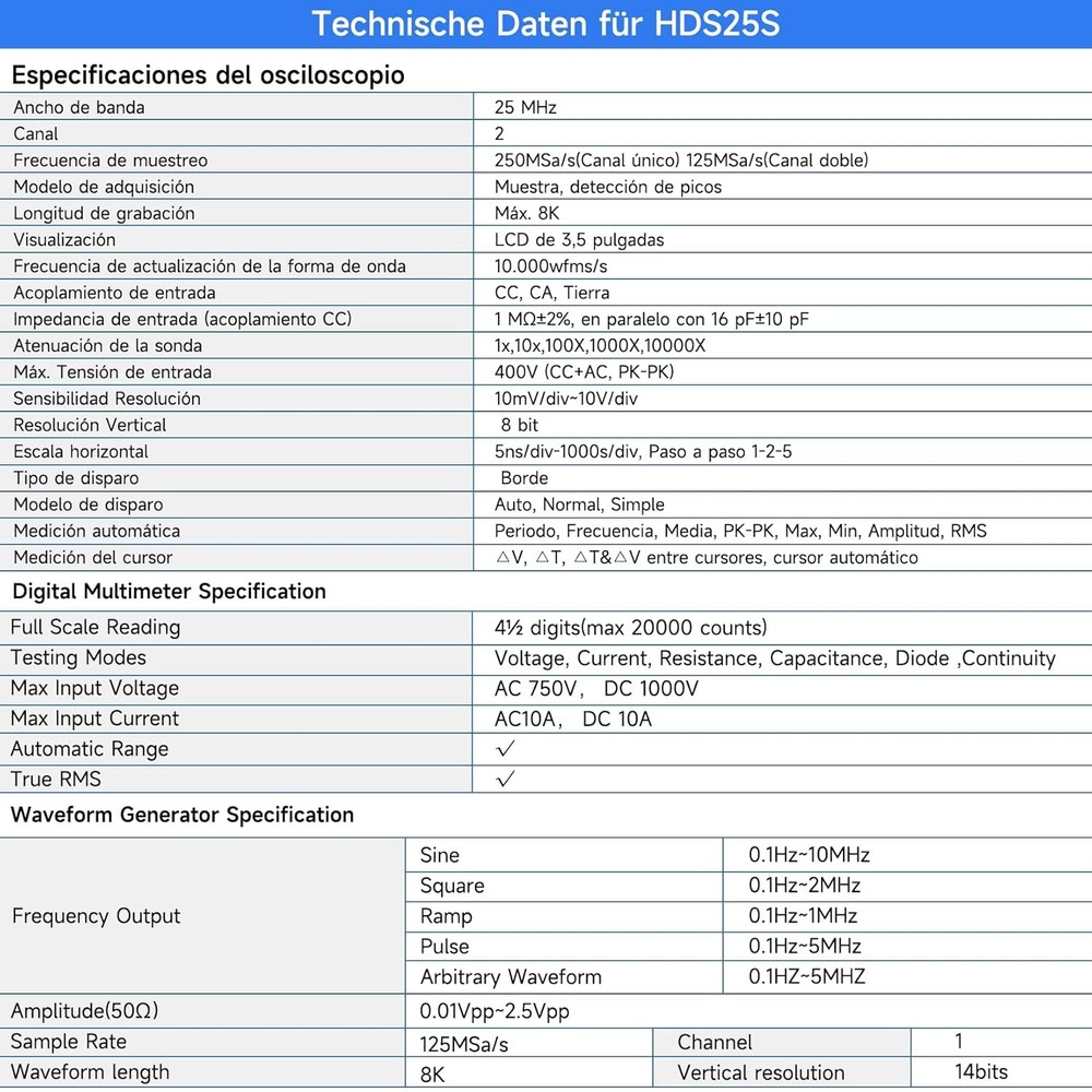 Handheld Oscilloscope Multimeter 2 Channel 25MHz