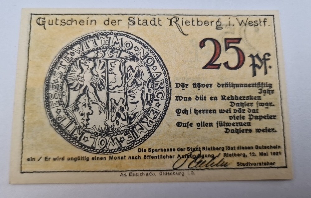 25 Pfennig 1921 Excellent Condition Old BANKNOTE Germany