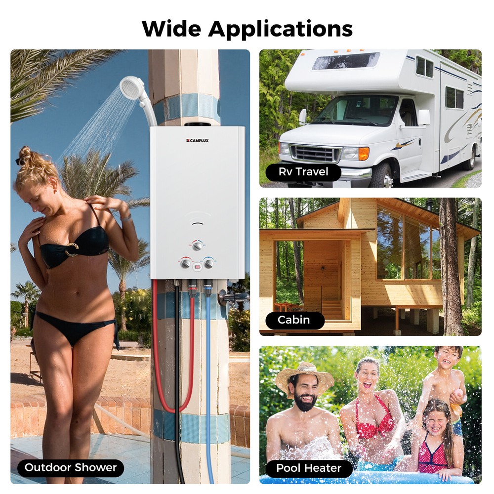 16L Tankless Propane Water Heater Outdoor Shower for Off Grid Cabins
