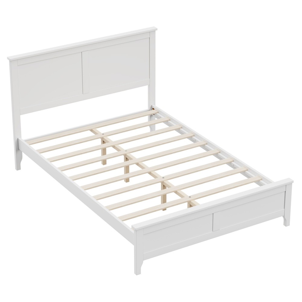 King/Full Size Platform Bed Frame Modern Wood Bedframe w/ Slats Support White