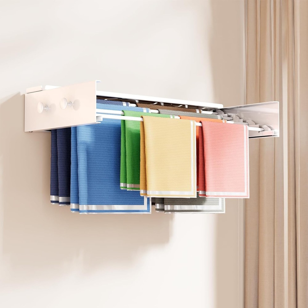 Wall Mounted Drying Rack with 4 Hooks and Shelf, Foldable Drying Rack