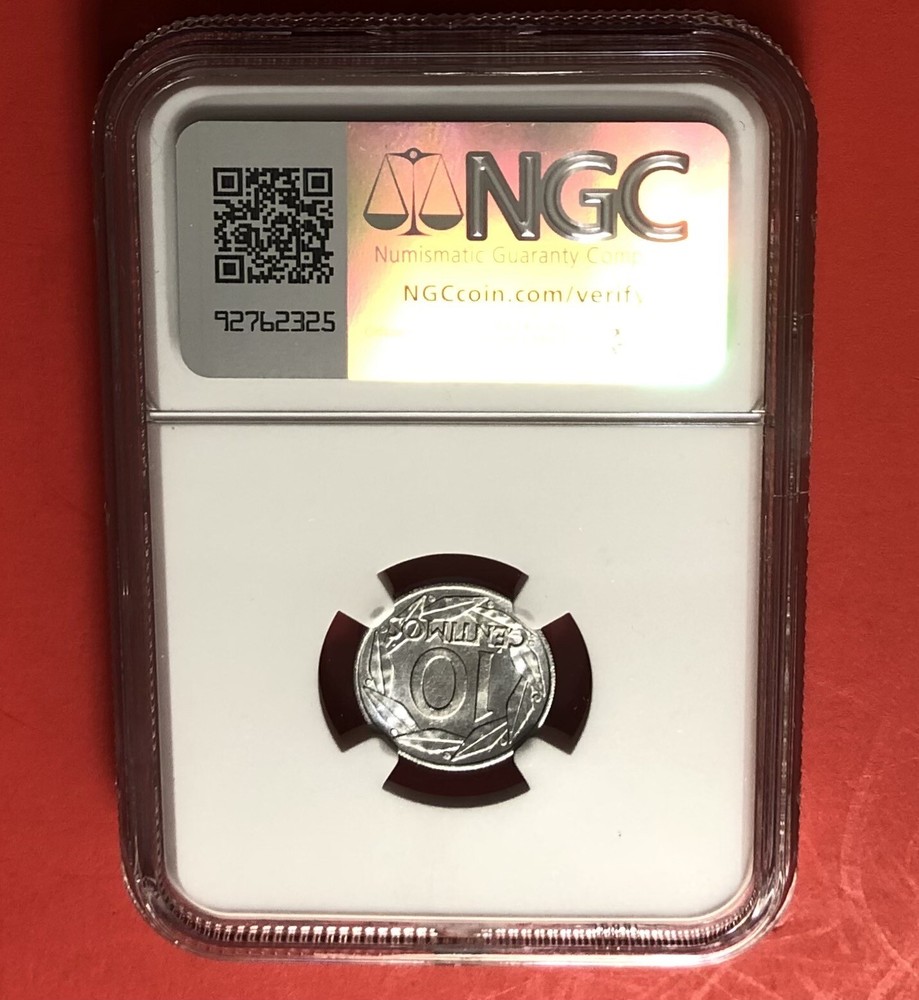 SPAIN-1959-10 CENTIMOS ,GRADED BY NGC MS 64.
