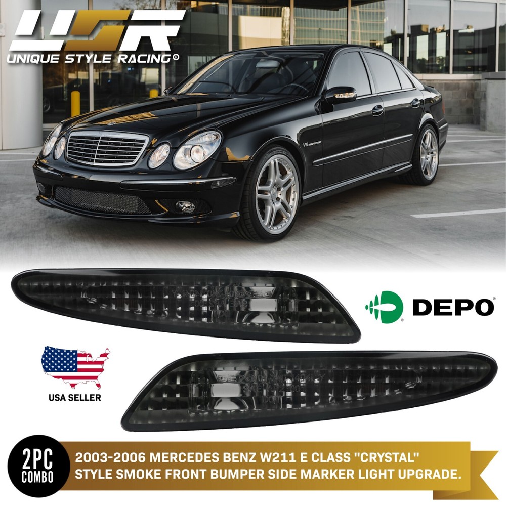Smoke Smoked Bumper Side Marker Lights For 2003-2006 Mercedes Benz W211 E Class