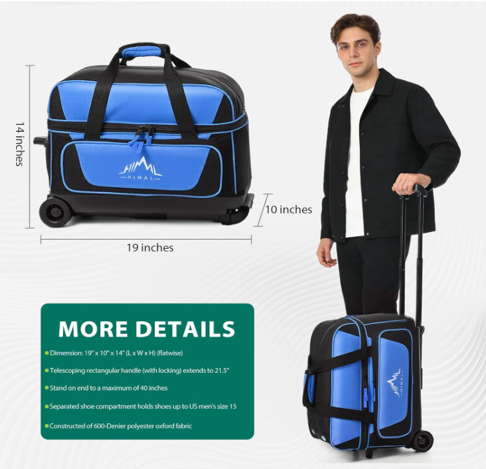 Double Roller 2 Ball Bowling Bag w/ Shoe Compartment & Handle