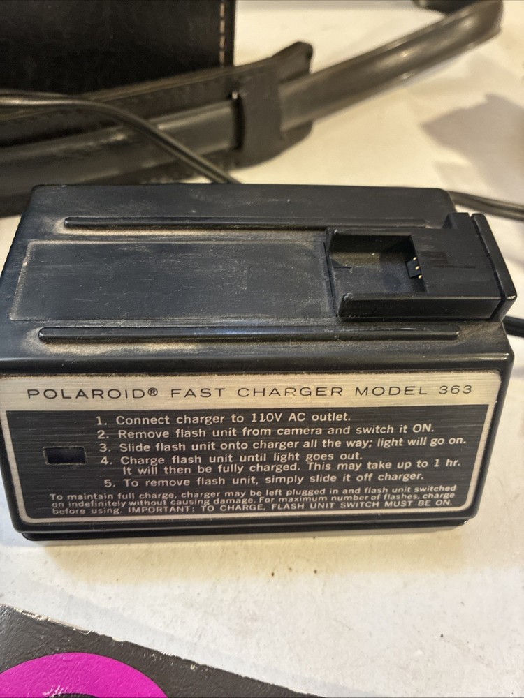 POLAROID LAND CAMERA 360 ELECTRONIC FLASH w/ CASE MANUAL ACCESSORIES - UNTESTED