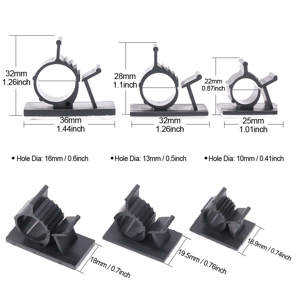 100Pcs 3 Sizes Adjustable Multipurpose Self-Adhesive Cable Clips Wire Clamps ...