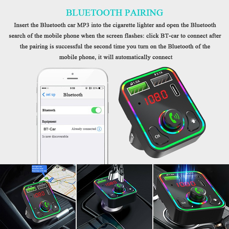 Wireless Car FM Transmitter Bluetooth MP3 Audio USB Charger Adapter Handsfree