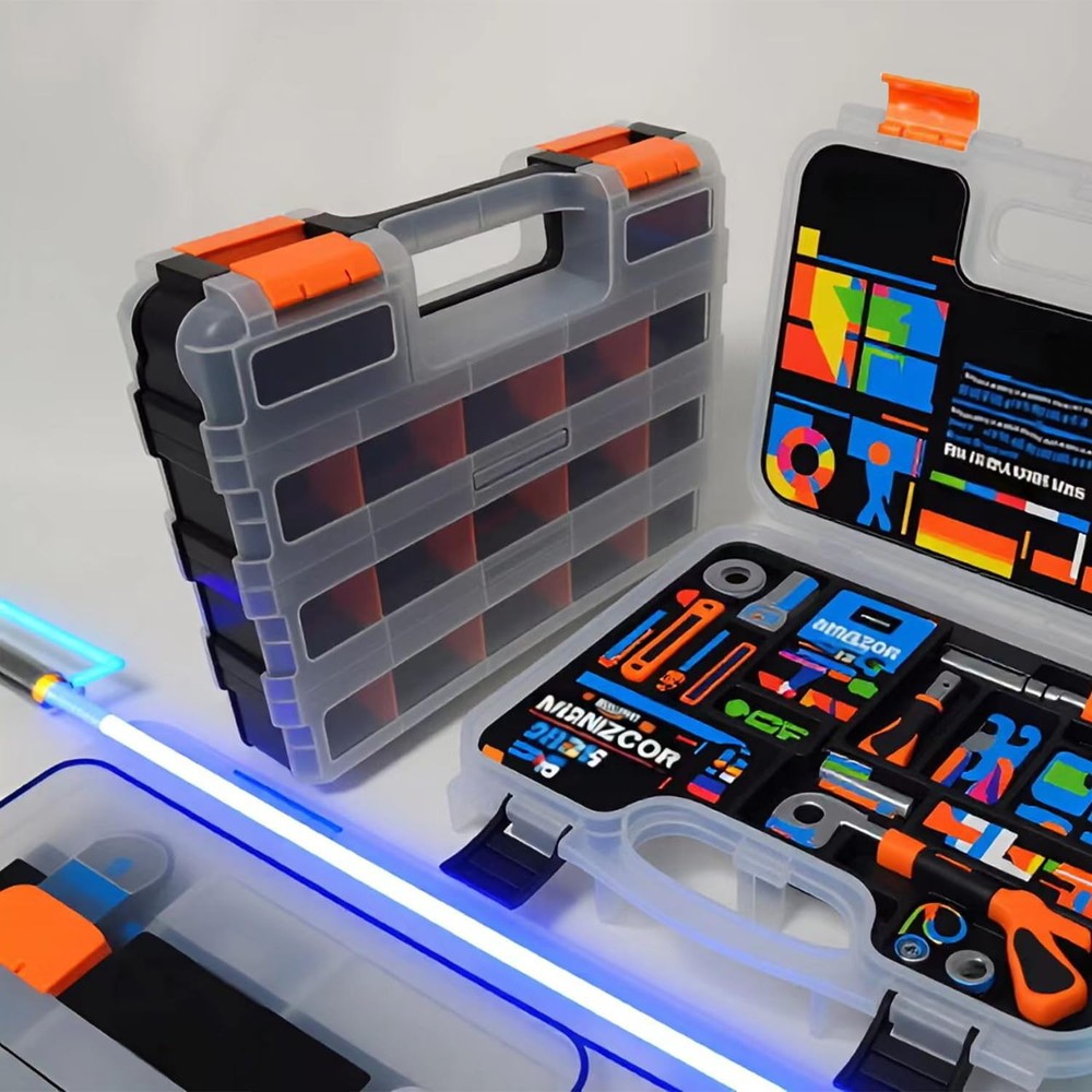 34-Compartment Double Side Tool Box Organizer with Removable Dividers Case
