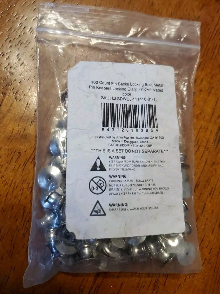100-Count Nickel-Plated Copper Metal Locking Pin Back Keeper Backing Clasp Lock