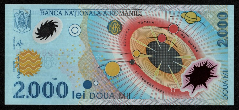 ROMANIA 2000 LEI POLYMER BANKNOTE 1999 - CRISP UNC