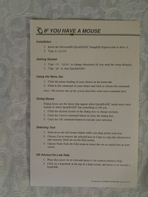Microsoft Quickbasic 4.5 - 5 Floppy Disc & Material - 1988 - Untested
