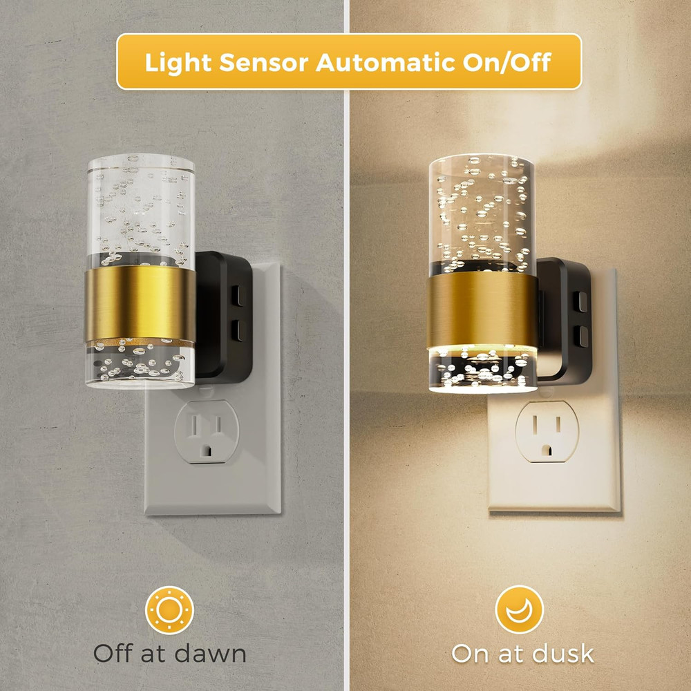 Night Lights Plug into Wall, Dimmable Night Light with Dusk-To-Dawn Light Sensor