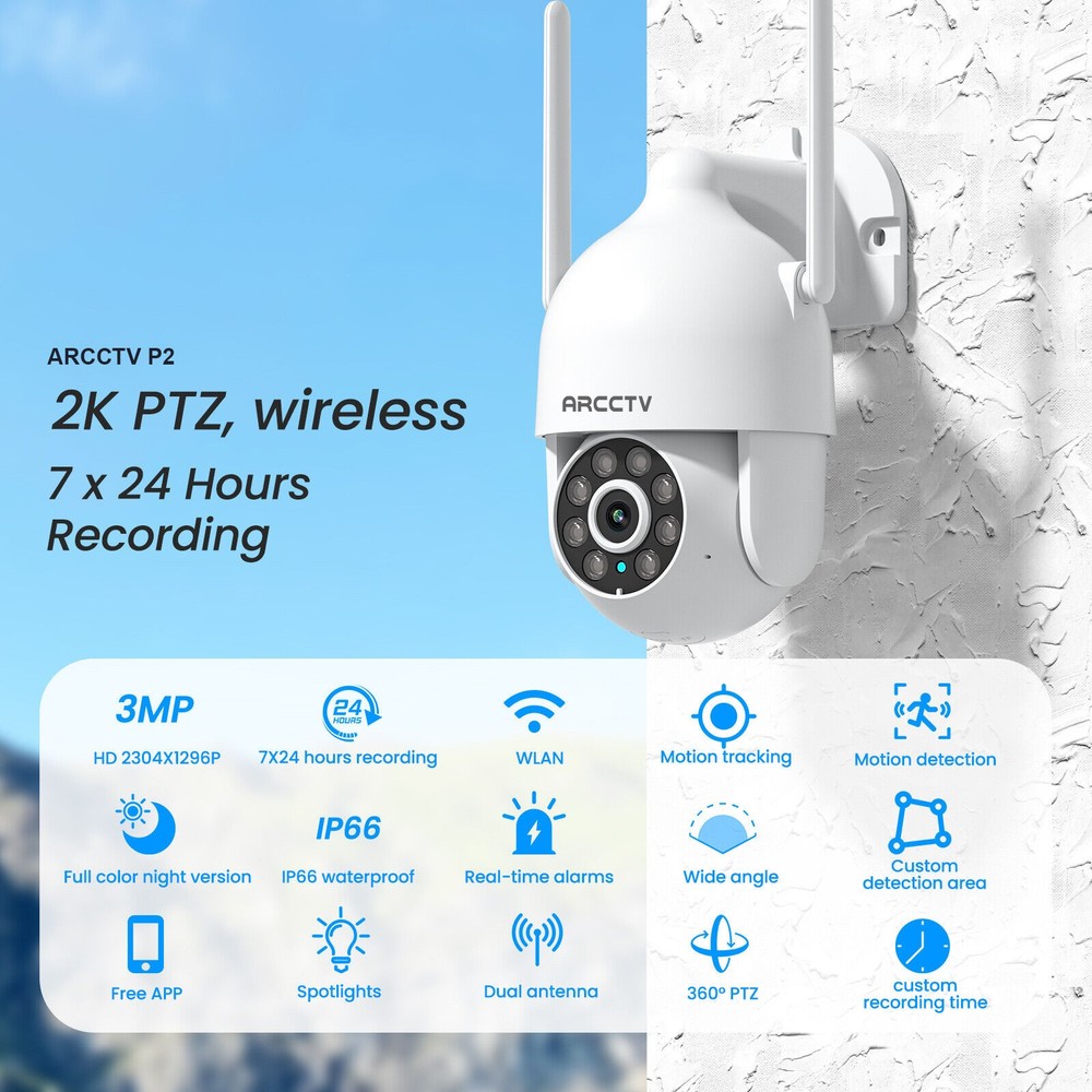 4Pack Wireless 5G WiFi Security Camera System Smart 3MP Outdoor PTZ Night Vision