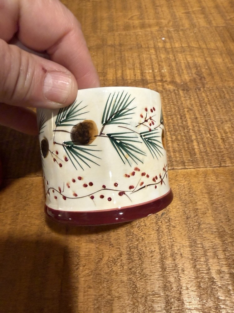 Winter Theme Pinecones Berries And Pine Branches Ceramic Candle Holder W Shade