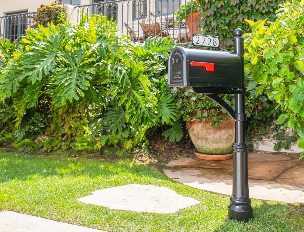 Architectural Mailboxes Roxbury Modern Galvanized Steel Post Mount Black Mailbox