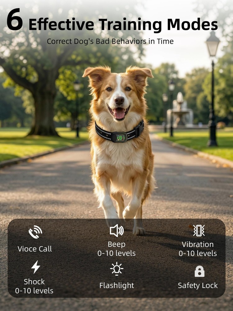Dog Training Collar with 6 Training Modes, Voice Call, Flashlight, Security L...