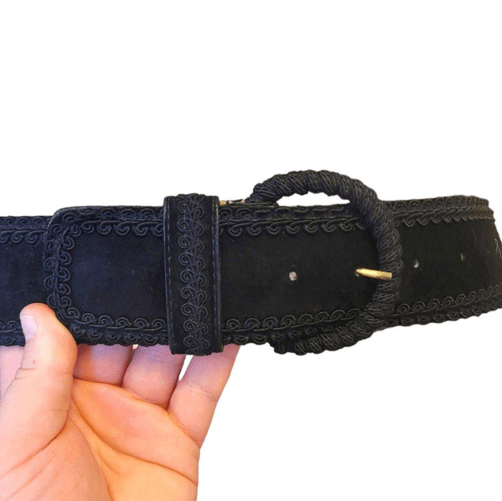 Bass Black Genuine Suede Omega 4814 Statement Belt